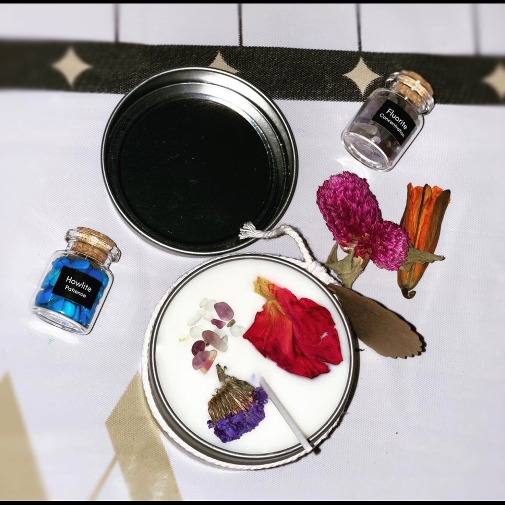 Flower and crystal infused candles